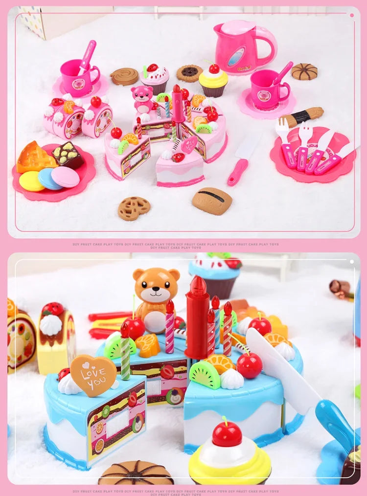 Kitchen Coffee Pretend Play Tea Set Children Toy Food Cake Model Girl Simulation Utensils Cut Kids Play House Birthday Cake Toys.