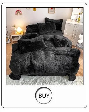 Luxury Faux Rabbit Fur Velvet Fleece Plush Soft Warm Bedding Set Super Comfortable Duvet Cover Set Blanket Bed Sheet Pillowcases