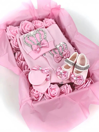 Dollbling Newborn Set Baby's Sets Rhinestone Crown 0-3 Months Hat+Bodysuits+Gloves+Shoes 4 Parts Boy Girl Jumpsuit Clothing