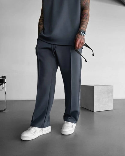 2025 Spring and summer men's new four seasons loose straight tube sports casual pants comfortable suit pants drawstring waistban.