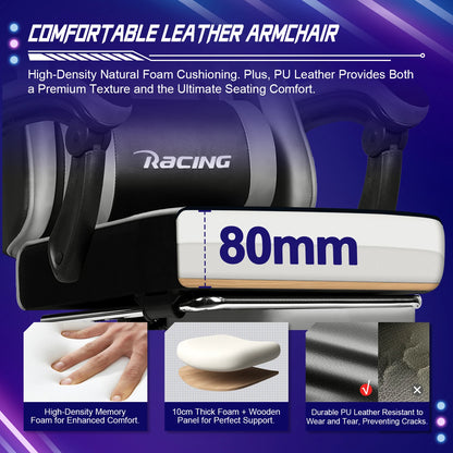 AUTHMIC Ergonomischer Gaming-Stuhl mit 170er °   Liegende Rückenlehne, faltbare Fußstütze, weiche Armlehnen, 150 kg, atmungsaktives Material