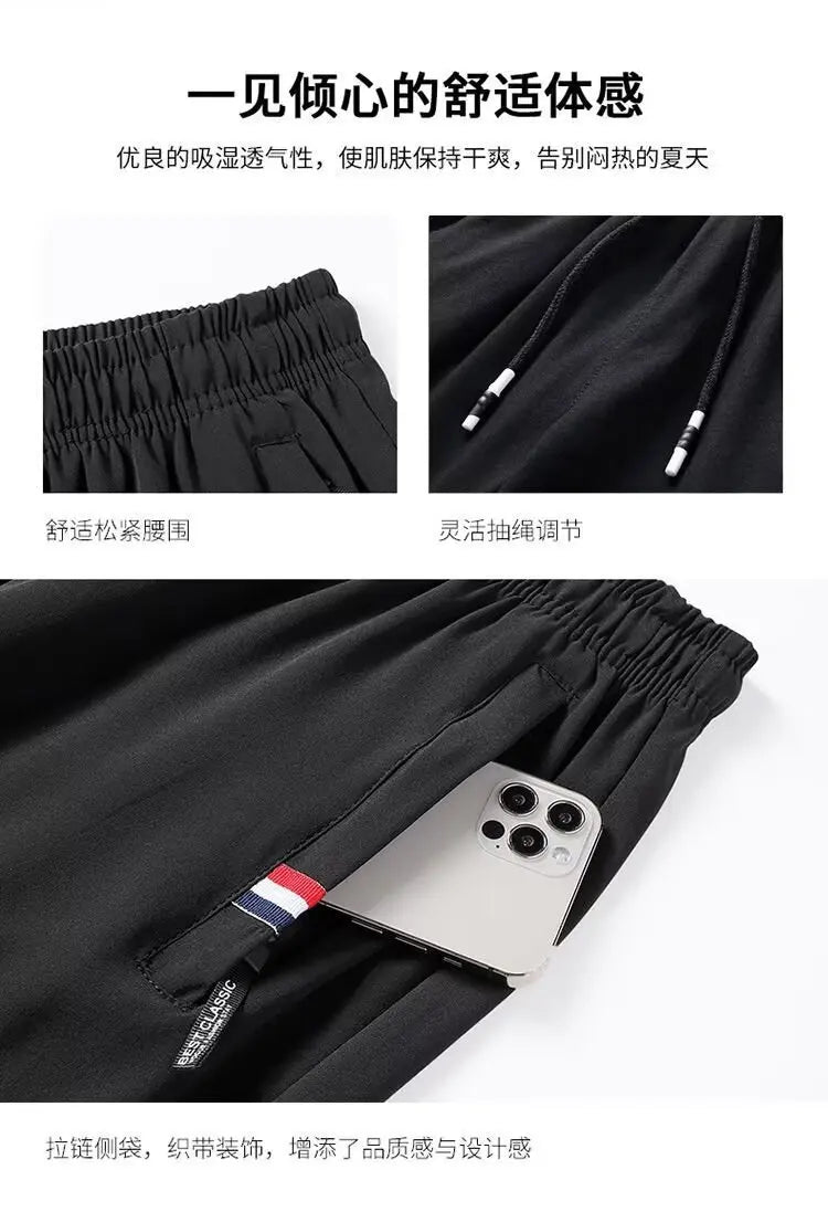 Men's Quick Dry Loose Fit Breathable Summer Lightweight Casual Pants Korean Style Elastic Sweatpants For Men.