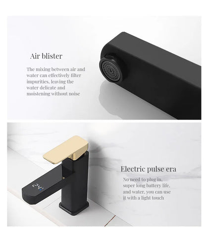 Digital Basin Faucets Smart Bathroom Faucet Shower Room Taps Water Temperature LED Black White Sink Tap Rotating Stainless Steel