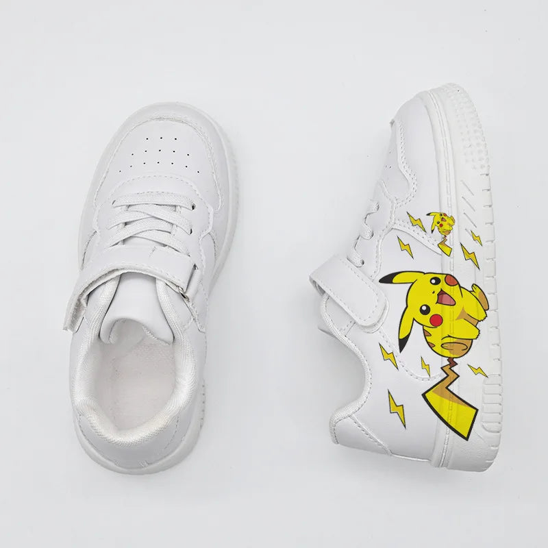 2025 Pikachu Cartoon Cute Unisex White Sneakers Spray Paint Kids Casual Shoes Cross Border Hot Sale.