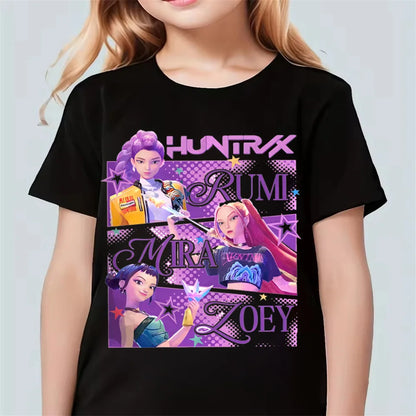 Fashion Casual Kids T-shirt KPop Demon Hunters  Cotton Tshirt Clothes Cool Girls Tee Top Funny Gift for Fans.