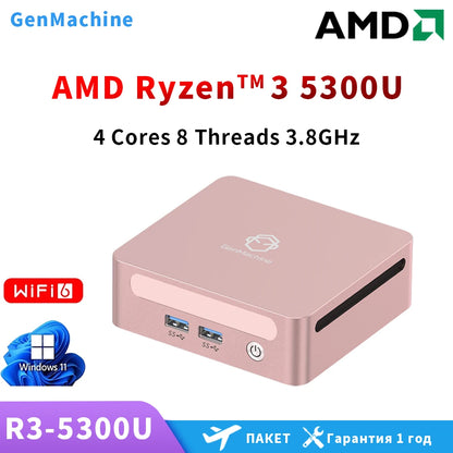 GenMachine Mini PC AMD Ryzen3 5300U Win10/11Pro R3 5300U RAM 64G SSD 2TB Dual Channel Office Gaming Computer pc gamer diy gift.