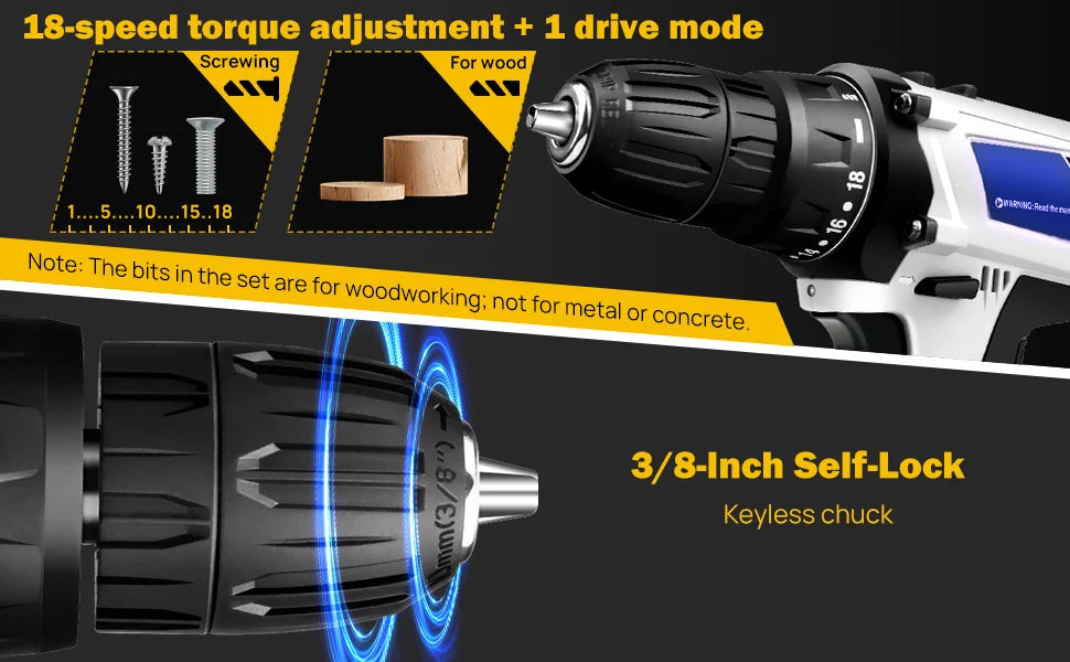 16,8-V-Akku-Bohrschrauber-Set, 2-in-1-Mini-Elektroschrauber-Werkzeuge + LED-Arbeitsleuchte, hohes Drehmoment, 45 Nm