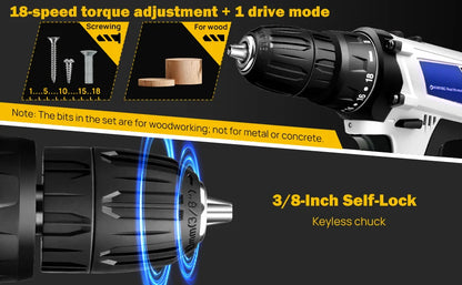 16,8-V-Akku-Bohrschrauber-Set, 2-in-1-Mini-Elektroschrauber-Werkzeuge + LED-Arbeitsleuchte, hohes Drehmoment, 45 Nm