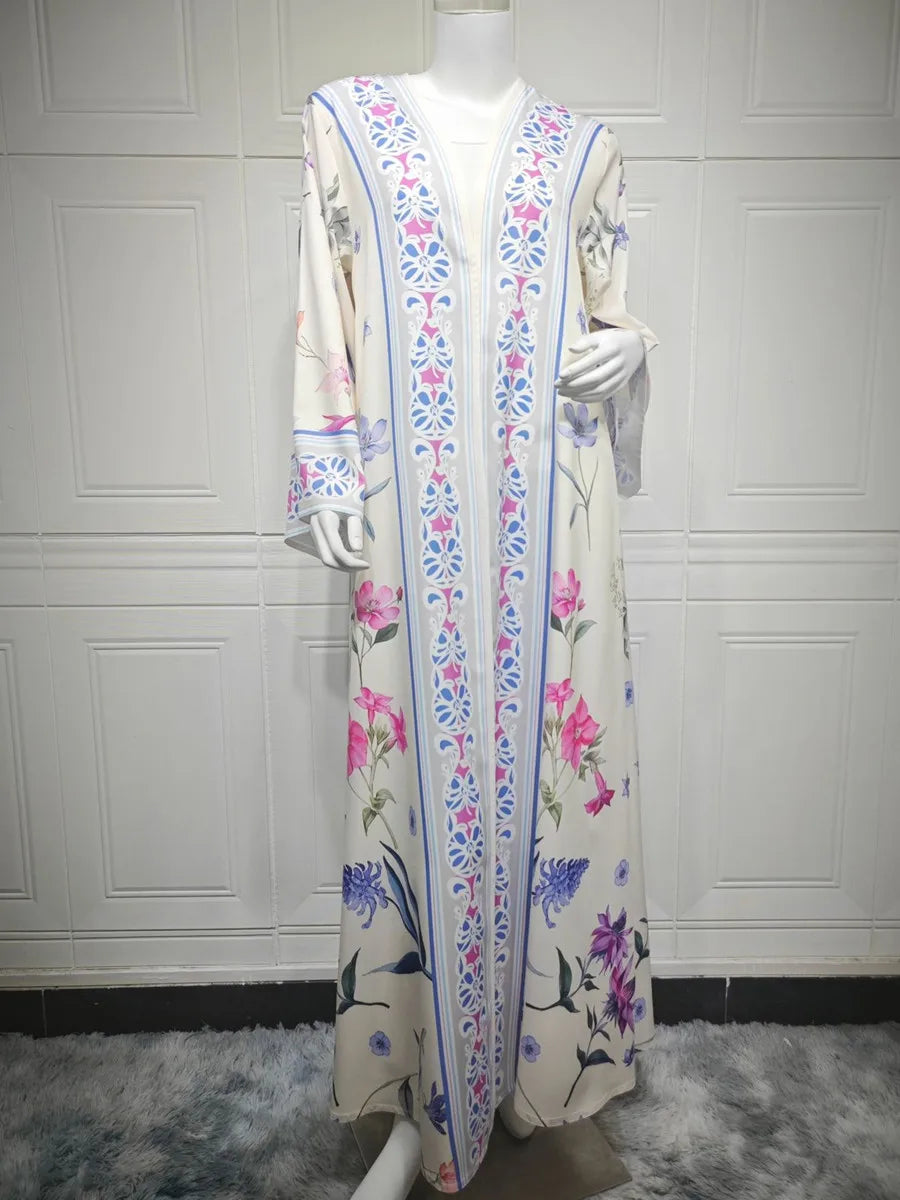 Muslim Women Dubai Abaya Luxury Floral Print Kimono Cardigan Hijab Long Dress Kaftan Ramadan Robe Femme Islam Clothing Kebaya.