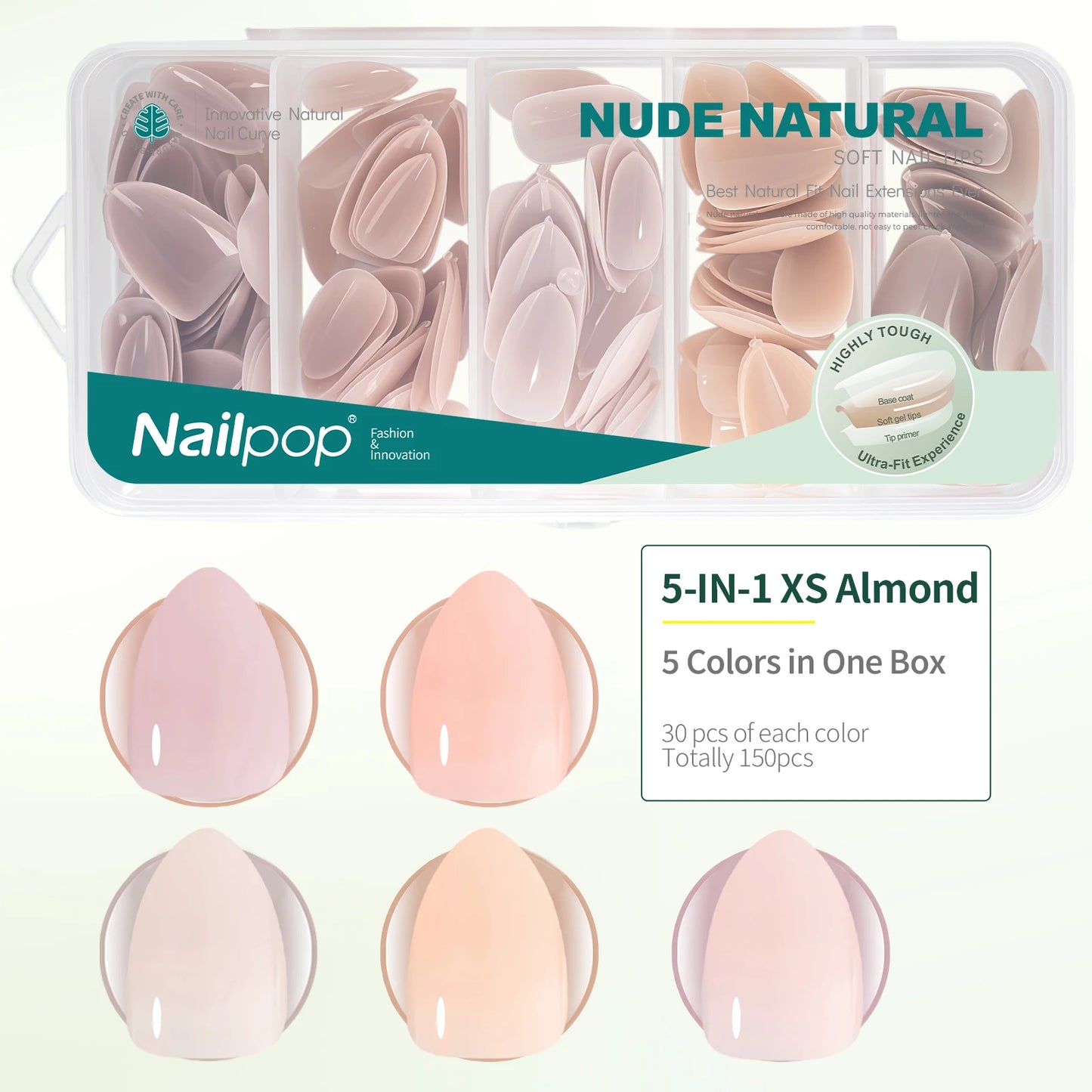 Nailpop 3-IN-1 Nude Natural Soft Nail Tips Set 140PCS Skin Tones Press on Nails Ultra-Fit Gel Nail Extensions Easy Manicure DIY