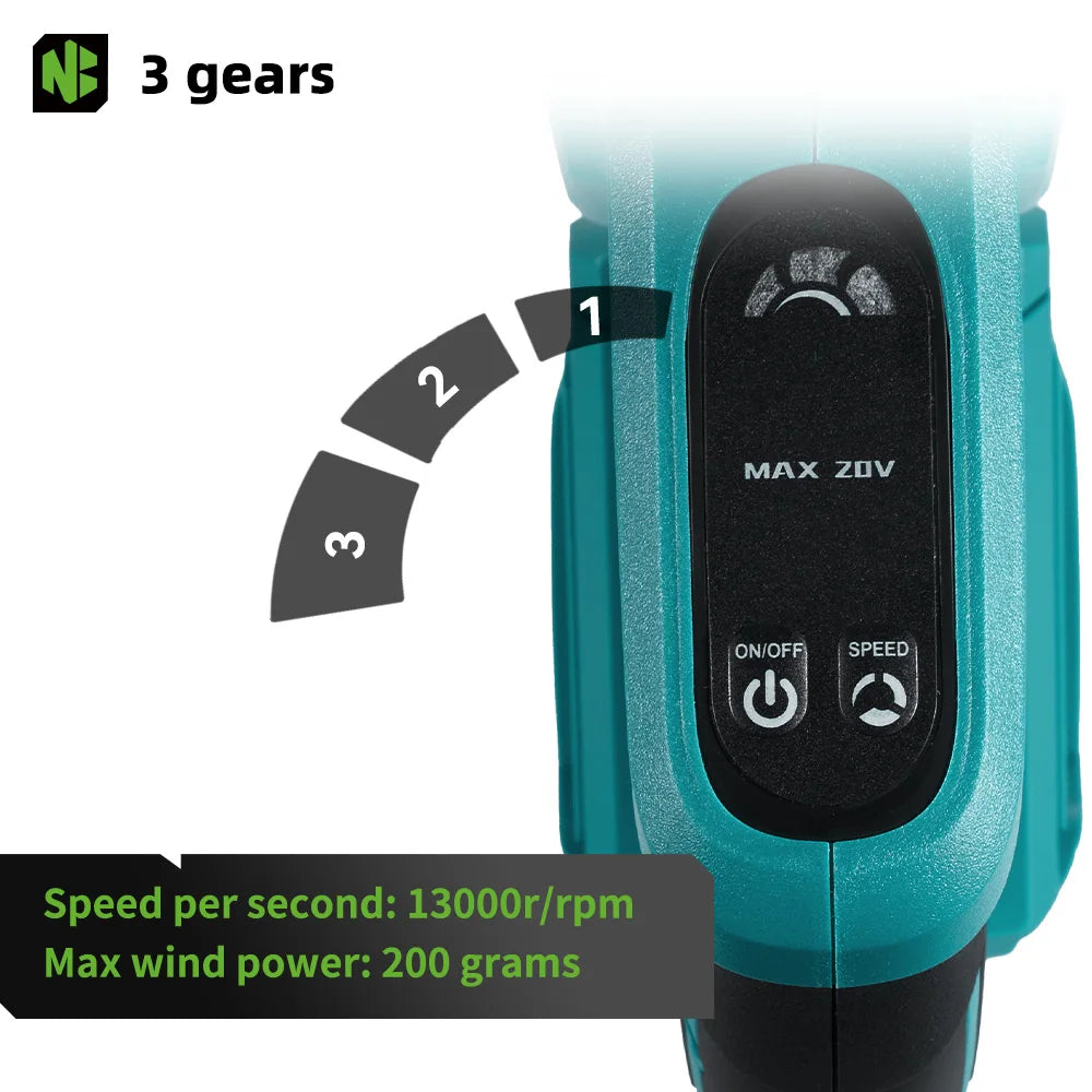 NEWBENY 3 Gänge bürstenloses elektrisches Luftgebläse, kabellos, verstellbare Rotation, Blatt-Schnee-Staubreiniger-Werkzeug für 21 V 18 V Batterie