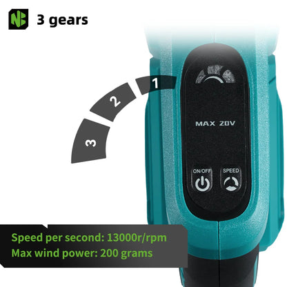 NEWBENY 3 Gänge bürstenloses elektrisches Luftgebläse, kabellos, verstellbare Rotation, Blatt-Schnee-Staubreiniger-Werkzeug für 21 V 18 V Batterie