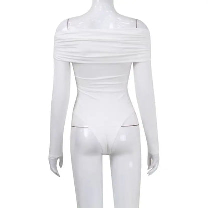 Sexy Off Shoulder Bodysuits Women Fashion Black Crossed Folds Skinny Rompers Long Sleeve Fashion Streetwear Autumn Bodysuits New