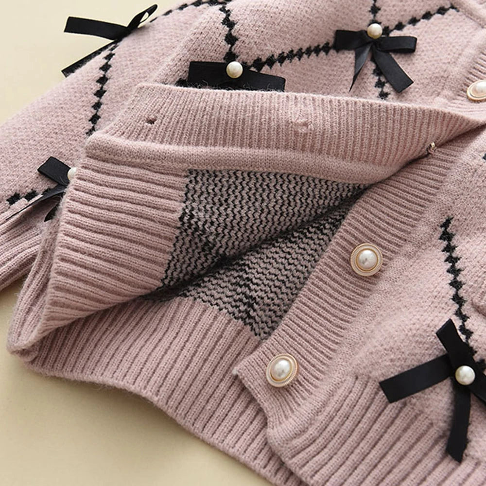 Bear Leader Bow Baby Sweatshirt + Pants 2pcs Set New Children Knitting Outfit for 2-6Years Kids Tracksuit Winter Girls Clothes.