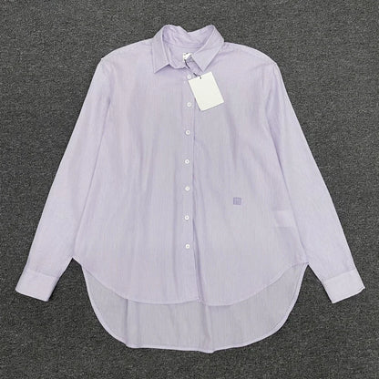 LUXURY Women's Vertical Striped Shirt, Short Front and Back, Short, Vertical Striped Shirt, Loose Long Sleeve, Commuter Style