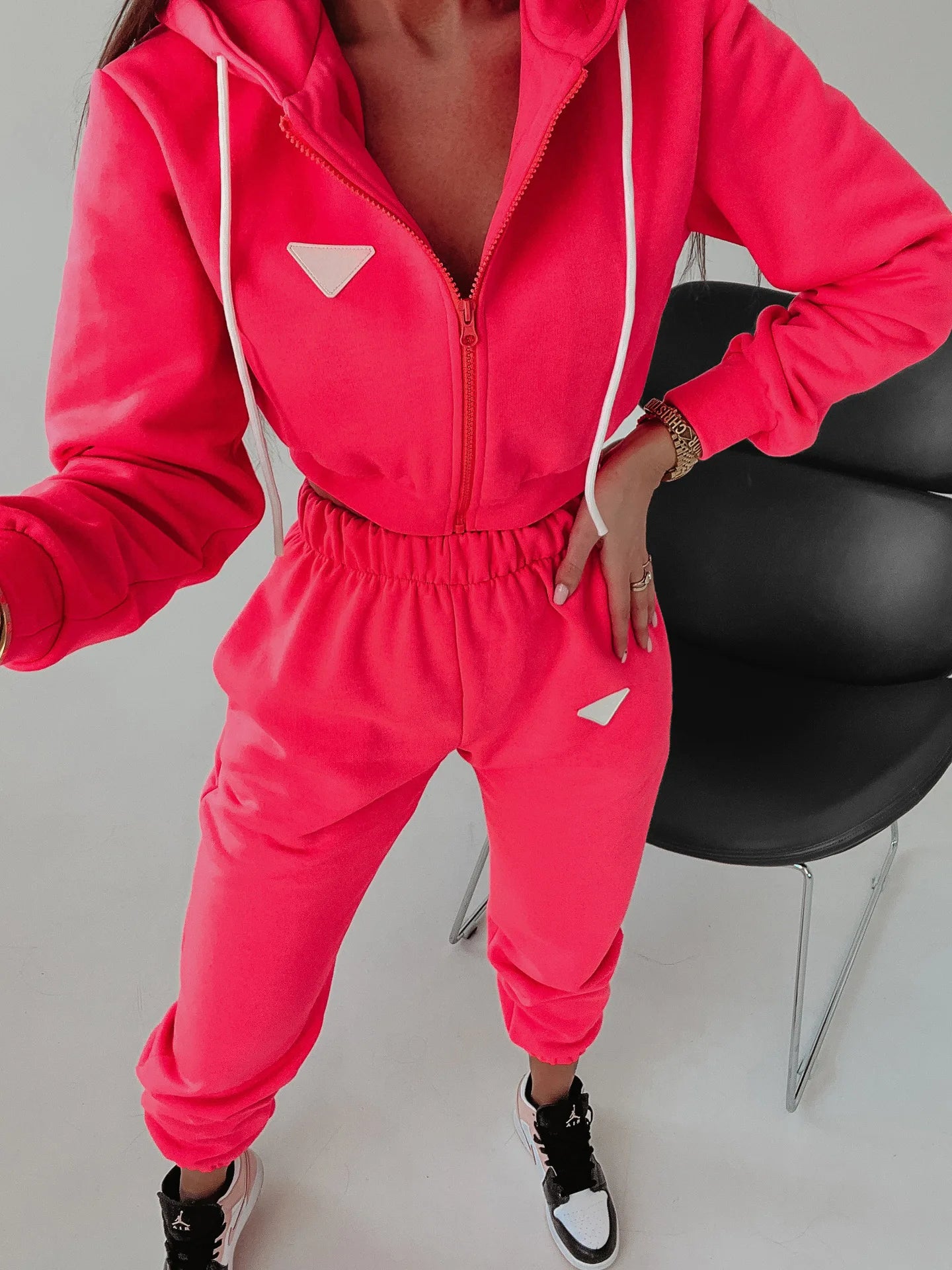 Spring Autumn Solid Color Hooded Pants Women'S 2 Piece Set Fashion Casual Pocket Long Sleeve Hoodie Female Street Wear Set 2025.