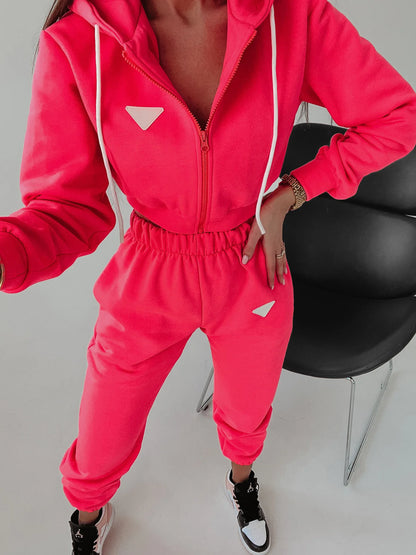 Spring Autumn Solid Color Hooded Pants Women'S 2 Piece Set Fashion Casual Pocket Long Sleeve Hoodie Female Street Wear Set 2025.