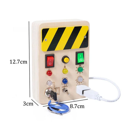 Montessori Busy Board Sensory Toys Wooden With LED Light Switch Control Board Travel Activities Children Games For 2-4 Years Old