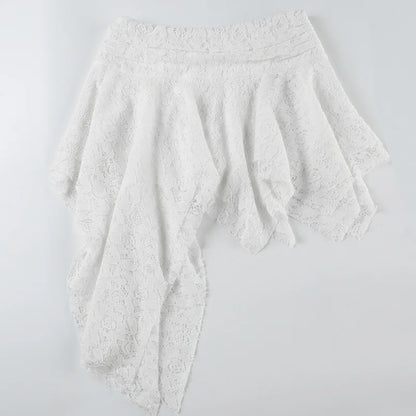 Asymmetrical Lace Skirt Pants Women High Waist Layered Skirt Y2k Japanese Vintage Jacquard Short Skirt 2025 Spring Clothing.