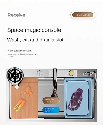 304 Stainless Steel Sink Waterfall Large Single Slot Kitchen Sink Vegetable Sink Stainless Steel Sink Household Sink