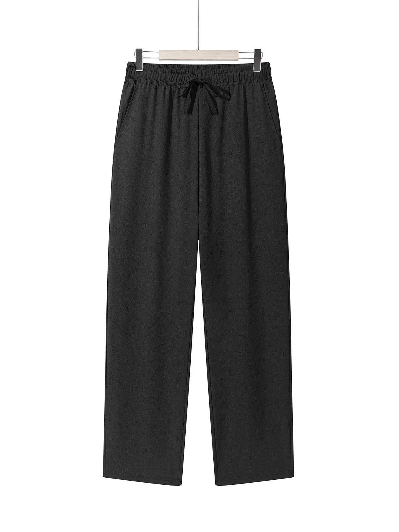 Summer Men's Straight Trousers Casual Solid Color Breathable Drawstring Long Pants Sweatpants Streetwear Men Baggy Pants.