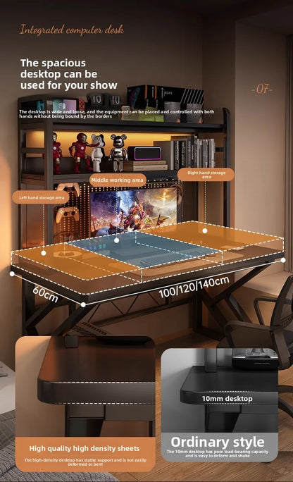 Schreibtisch, Bücherregal, integrierter Schreibtisch mit Lochbrett, Schlafzimmer, E-Sport-Tisch, Desktop-Computertisch