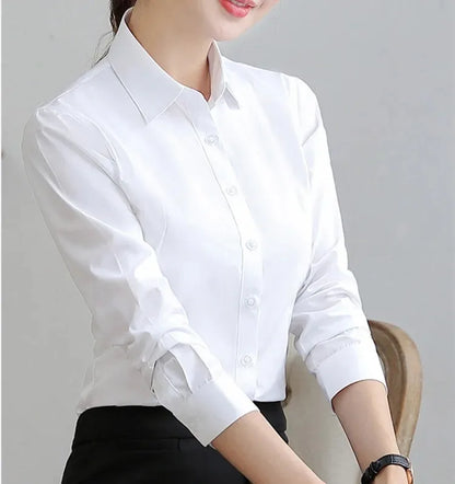 Elegant Women Shirts Woman White Shirt Long Sleeve Blouse Office Lady business Pink Shirts Button Solid Women work Blouses Tops.