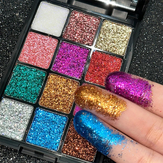 12-Color Glitter Eyeshadow Palette- Highly Pigmented,Long-Lasting Diamond Metal and Matte Shades for a Dazzling Eye Makeup Look.