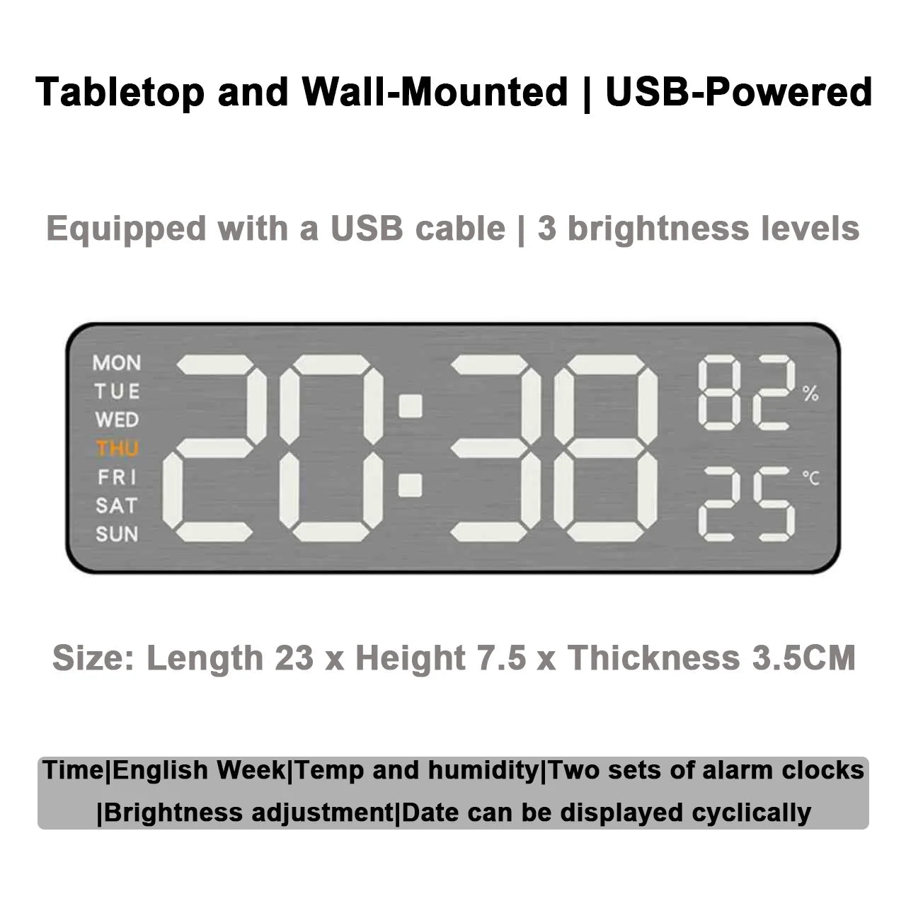 Wanduhr mit Spiegel-Bürsten-Finish, Premium-Gefühl, geräuschlos, Wanduhr, Tischwecker, Temperaturanzeige, Schlafzimmer, Büro, Wohnzimmer, Dekoration