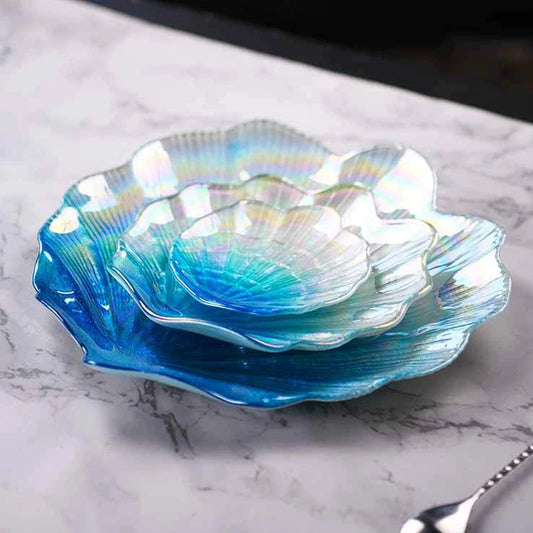 Creative Colorful Glass Shell Dishes Home Marine Fruit European Tray Snacks Ornaments Irregular Plates Home Decorative Plates.