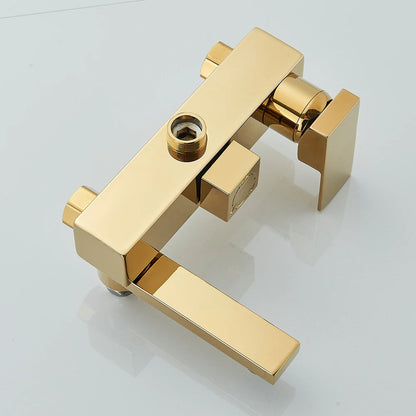 Golden Bathroom Shower Faucet Wall Mounted Rainfall Shower System Bathroom Rotate Bathtub Spout with Hand Shower