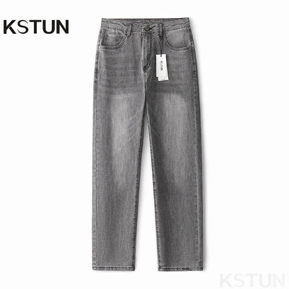 KSTUN Graue Jeans für Herren, Stretch, schmal, gerade, normale Passform, Freizeithose, Sommer-Denim-Hose, Herrenbekleidung, Herren-Jeans, Modemarke.