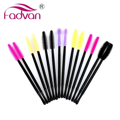 Fadvan 50Pcs/Pack Silicone Brushes Disposable Eyelash Tool Comb Mascara Wands Makeup Brushes Individual Applicator Kit for Eye.