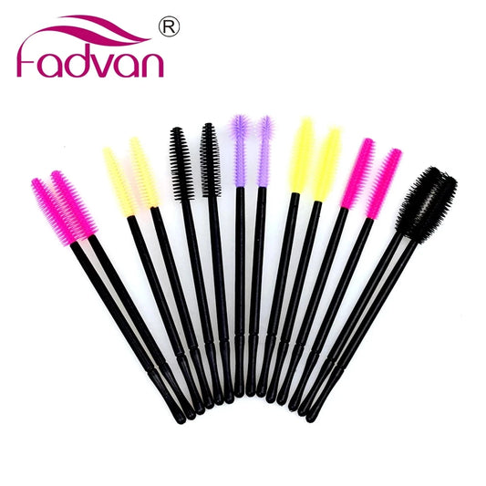 Fadvan 50Pcs/Pack Silicone Brushes Disposable Eyelash Tool Comb Mascara Wands Makeup Brushes Individual Applicator Kit for Eye.
