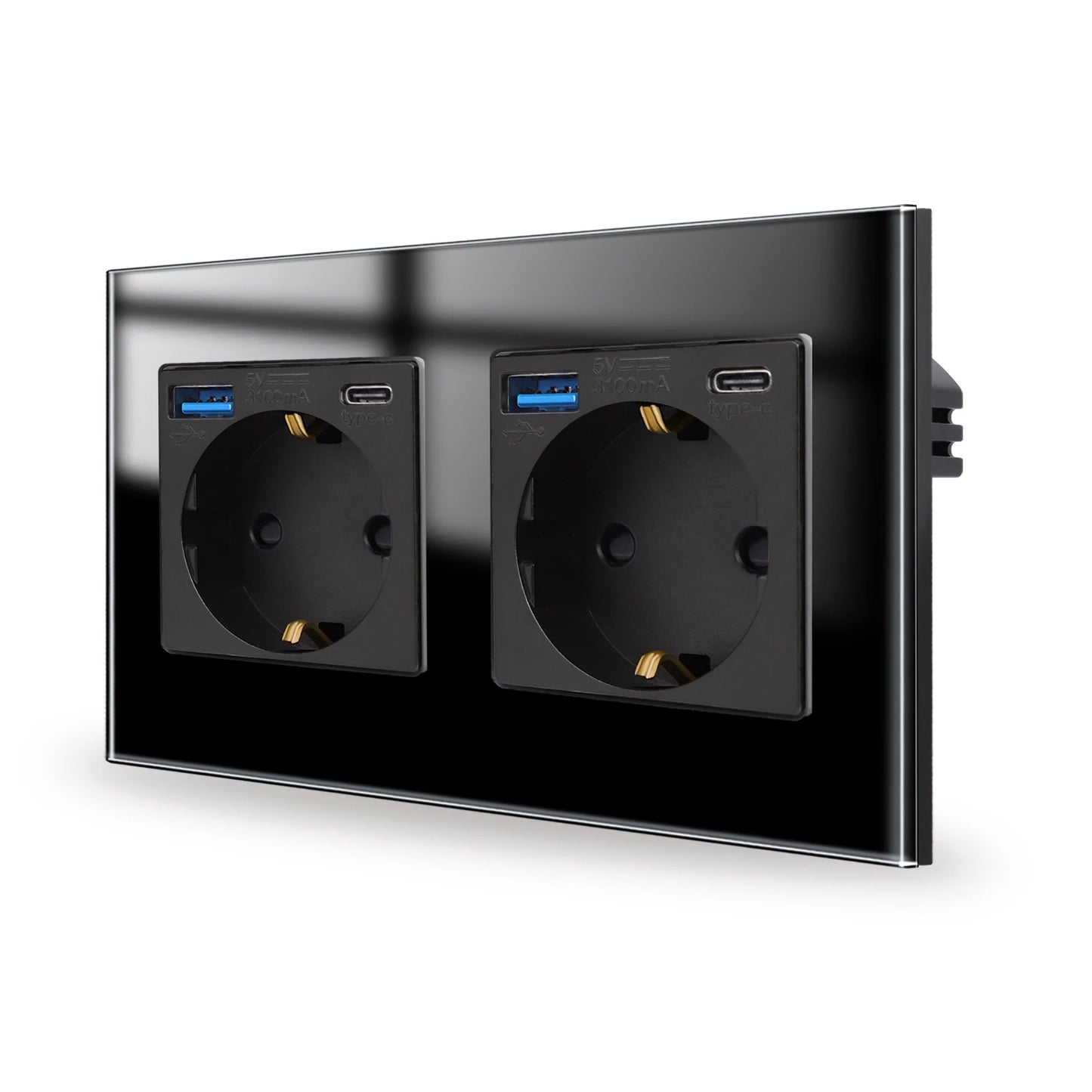 Bingoelec Wandsteckdose, Touch-Lichtschalter mit USB, 20 W, Typ C, Schnellladesteckdose, Glasscheibe, EU-Standard-Steckdosen.