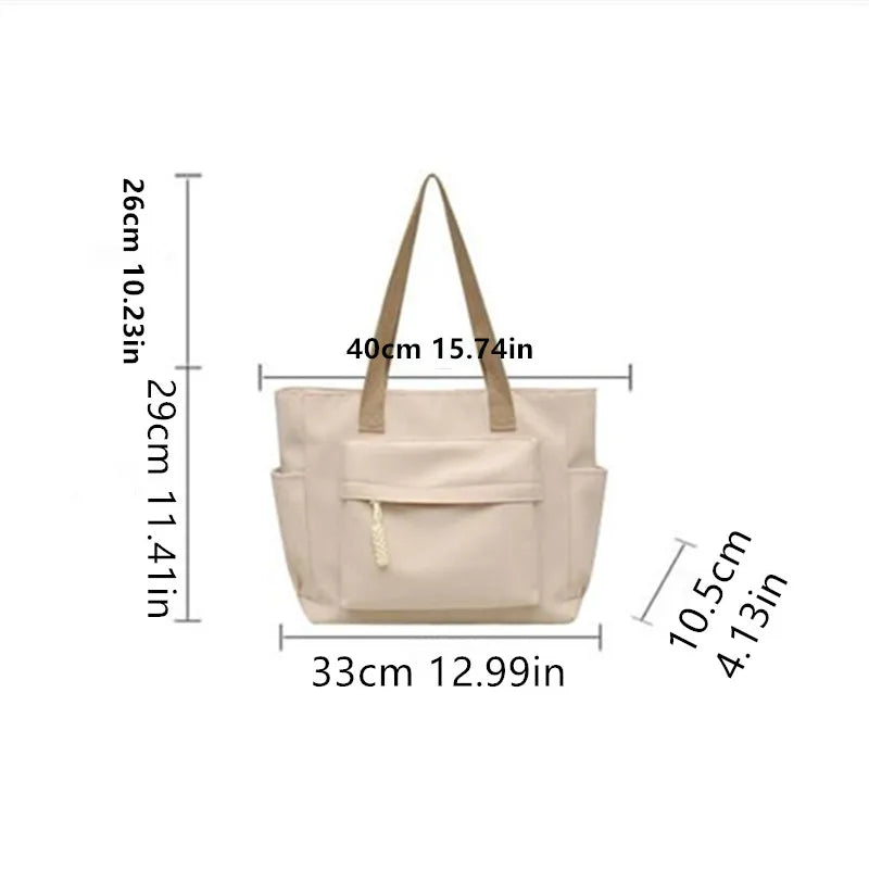 Nylon Tote Bag with Multiple Pocket Lightweight Foldable Design for Office Commute Shopping Fitness Storage Handbag Shoulder Bag.