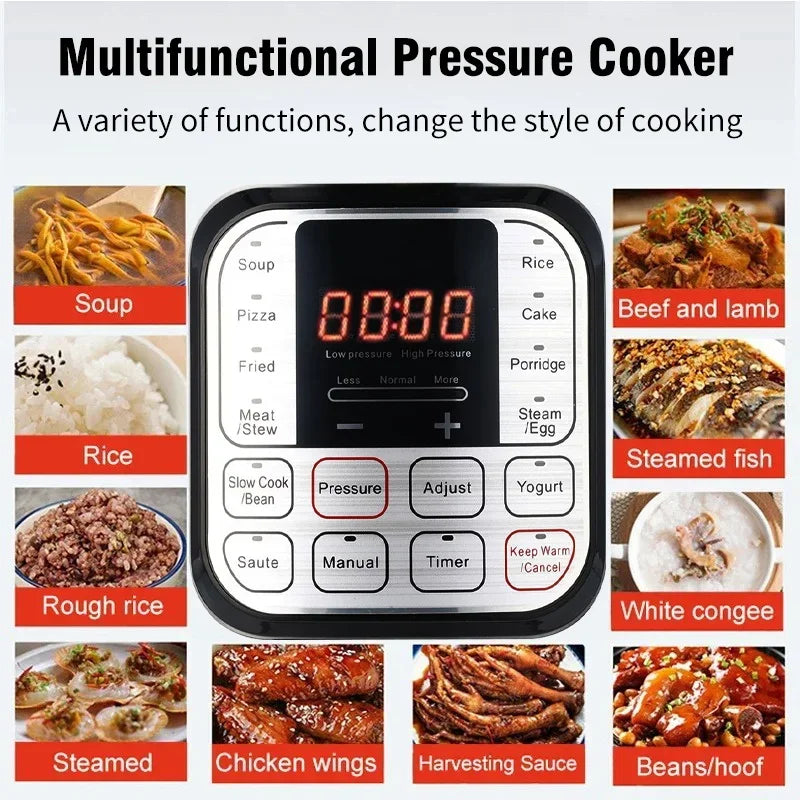 5L Electric Pressure Cooker Stainless steel Smart Multicooker for Kitchen Slow Cooker Rice Cooker Steam Pot Food Warmer 220V.