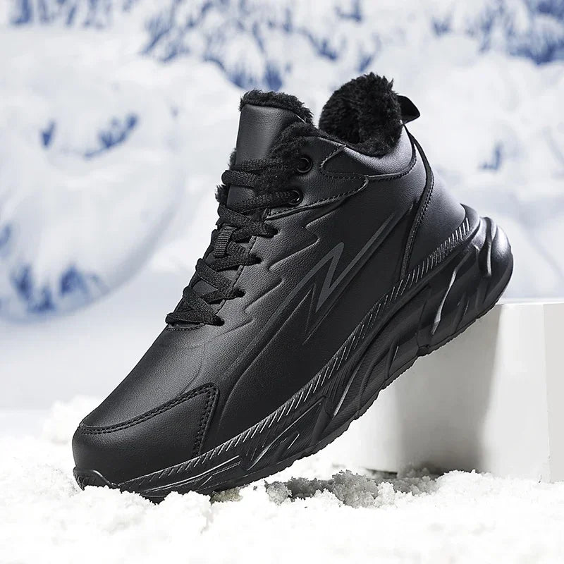 Black Leather Shoes for Men Height Increasing Winter Fashion Sneakers Plus Fur Warm Outdoor Cotton Casual Shoes Men Shoe Size 48