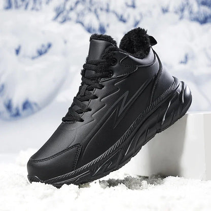 Black Leather Shoes for Men Height Increasing Winter Fashion Sneakers Plus Fur Warm Outdoor Cotton Casual Shoes Men Shoe Size 48