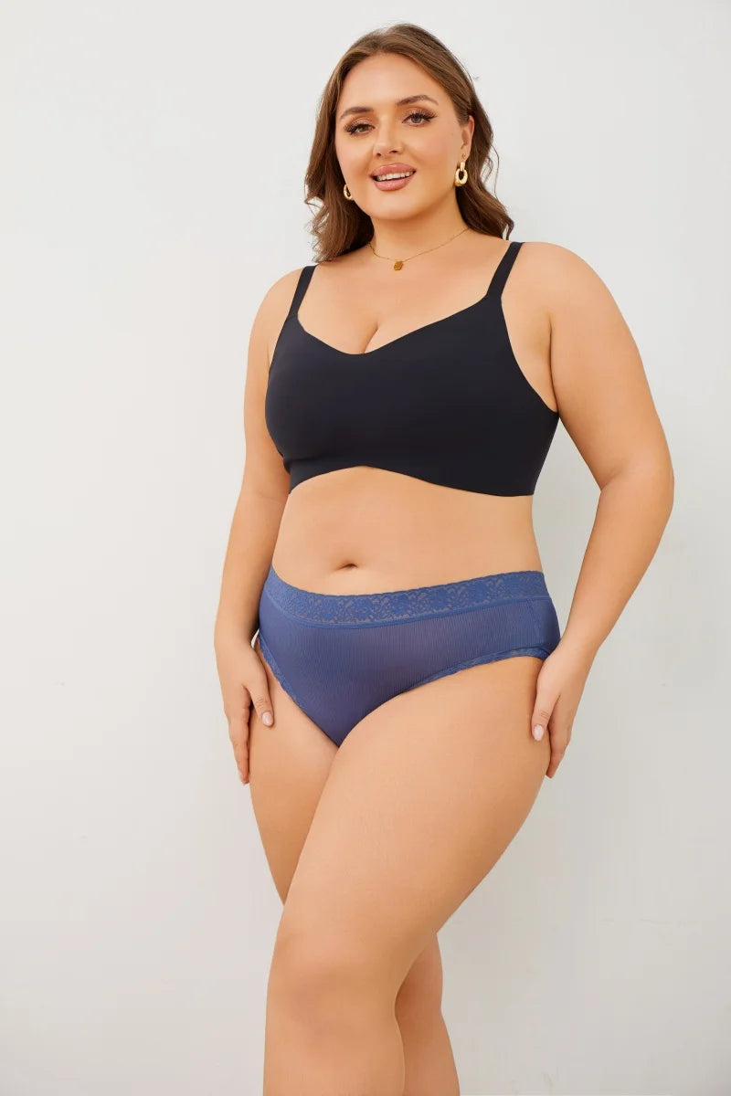 6PCS Women's Plus Size Lace Panties Seamless Solid Color Sport Cozy Physiological Underwear Female Breathable Elastic Lingerie.