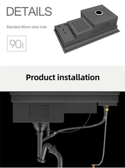 ASRAS Large Size Flip Cover Hidden Island Kitchen Sink 304 Stainless Steel 4mm Thickness Handmade Stepped Sink Cup Rinser Sinks