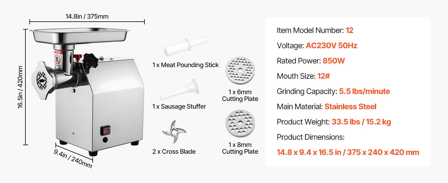 SucceBuy Meat Grinder 4.5 Lbs-9.2Lbs/Min Capacity Electric Meat Mincer w/ Blade Grinding Plate Sausage Maker for Kitchen Home.