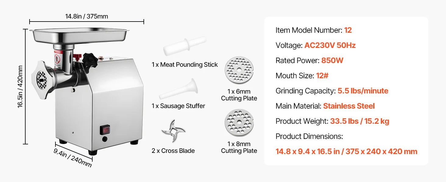 SucceBuy Meat Grinder 4.5 Lbs-9.2Lbs/Min Capacity Electric Meat Mincer w/ Blade Grinding Plate Sausage Maker for Kitchen Home.