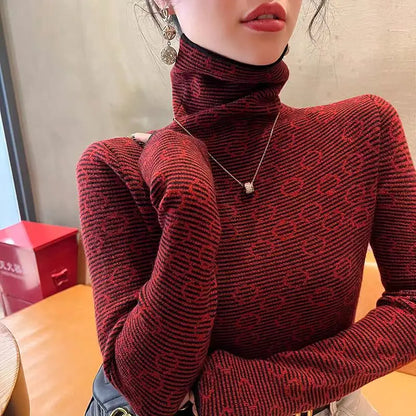 Frauen Kleidung Chic Gestreiften Schlank Rollkragen Pullover Herbst Winter Vintage Alle-spiel Lange Ärmel Stricken Pullover Büro Dame Tops