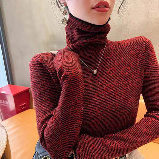 Frauen Kleidung Chic Gestreiften Schlank Rollkragen Pullover Herbst Winter Vintage Alle-spiel Lange Ärmel Stricken Pullover Büro Dame Tops
