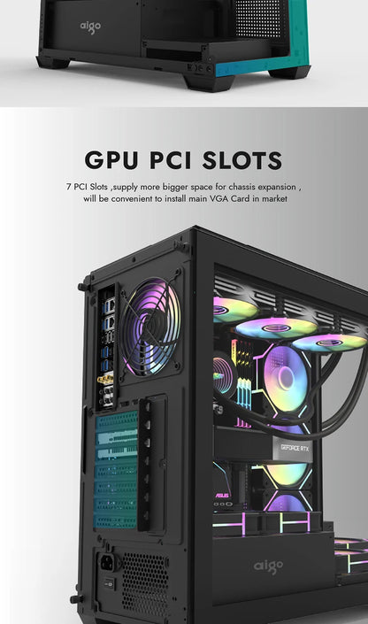 Aigo AS900 PC Case 270° Panoramic Design ATX M-ATX ITX Sea View Room Side Transparent Desktop Chassis Diy Gaming Computer Case.