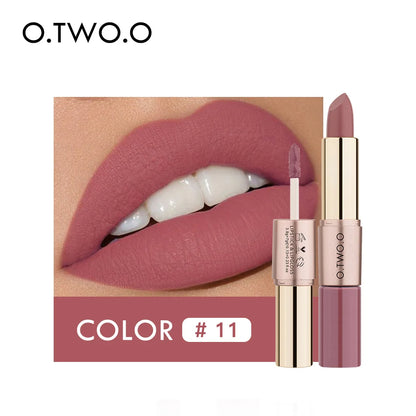 O.TWO.O 2 IN 1 Matte Lipstick&Liquid Lipstick 12 Colors Makeup Lip Glaze Waterproof Batom Lip Cosmetics Silky Texture