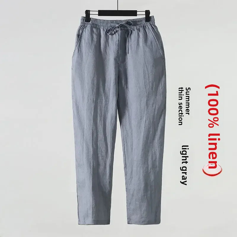 Casual Men's Linen Pants Loose Fit Cotton Linen 3/4 Length Pants Chinese Style Men's Material.