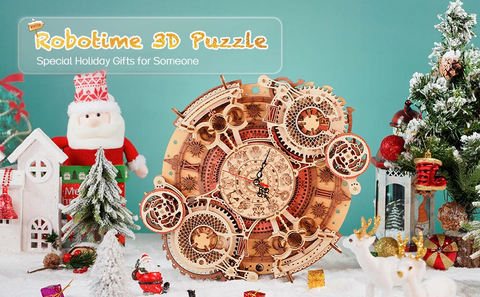 Robotime Wall Clock 3D Wooden Puzzle Wooden Set Mechanical Building Kits Wooden Puzzle Game Children Gift Best Christmas Gift.