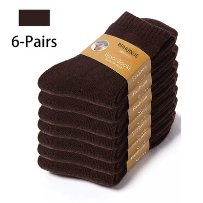 6 Pairs Winter Wool Socks Male Men's Socks Super Thicker Solid Socks Merino Plush Women's Socks Against Cold Snow Terry Socks